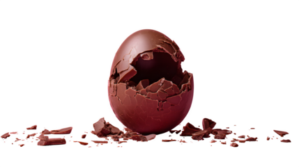Broken Chocolate Easter Egg, isolated on transparent background