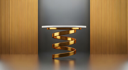 Luxury Gold Spiral Pedestal and White Marble Product Display Podium, 3D Render Mockup Stage for High-End Jewelry, Cosmetic, and Exclusive Brand Showcase