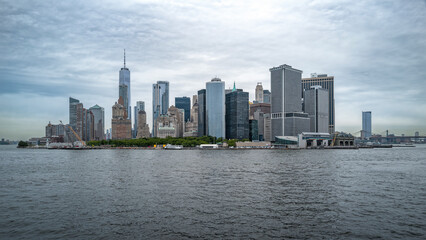 Panoramic View of Lower Manhattan Skyline from the Water, New York City
