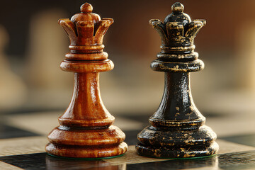 Fototapeta premium Strategic Chess Concept with Wooden King Pieces on a Chessboard for Game Strategy Design