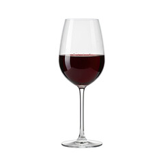 A transparent clear glass filled with deep red wine with a long thin stem on a plain black background with soft studio lighting emphasizing the liquid's rich color and texture