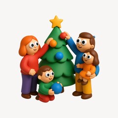 Obraz premium Family decorating Christmas tree together.