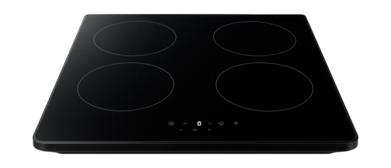 A modern black glass cooktop with touch controls for stylish apartment kitchens.
