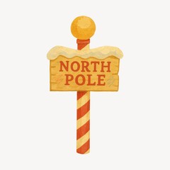 Whimsical North Pole sign illustration.