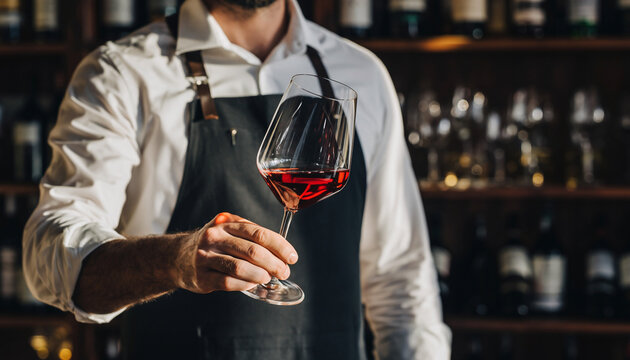 Professional Sommelier Offering Red Wine – Elegant Male Waiter in Wine Cellar Concept