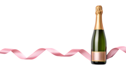 Rosé Champagne with Pink Ribbon, isolated on transparent background