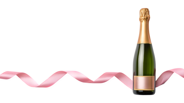Rosé Champagne with Pink Ribbon, isolated on transparent background