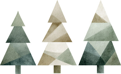 Geometric watercolor Christmas trees clipart set