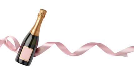 Champagne Bottle with Pink Ribbon, isolated on transparent background