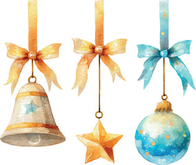 Watercolor vector Christmas tree decorations clipart set