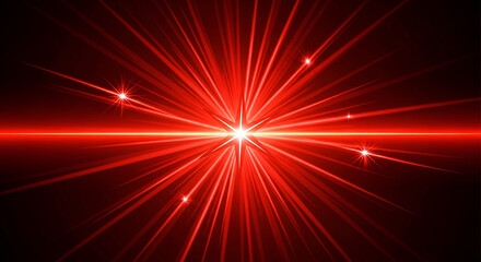 Naklejka premium Radiant burst of red light streams from a central star on dark background