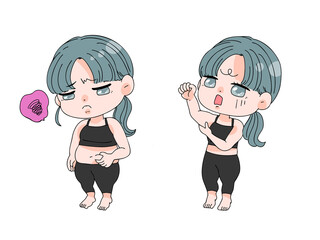 ダイエット中のお腹や二の腕のお肉が気になる女の子・ミニキャラ