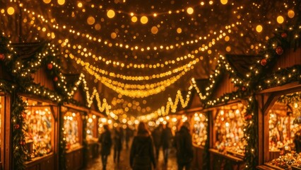 Obraz premium Festive market glowing lights ambiance.