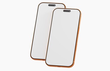 Two smartphones with blank screens isolated on white background, perfect for showcasing your app or design. Mod
