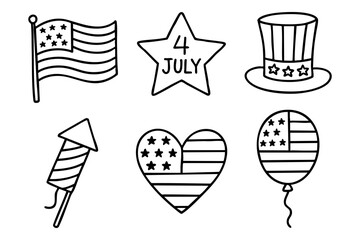 Fototapeta premium USA Independence Day icons and symbols doodle style. Vector stock illustration