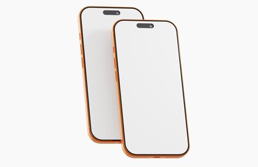 Gold smartphones with blank white screens isolated on white background. Perfect mockup for app design or user i