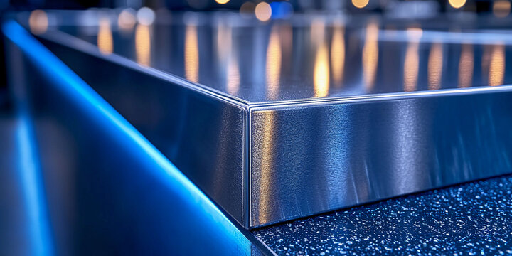 Close-up view of a shiny metallic surface highlighting reflections Generative AI