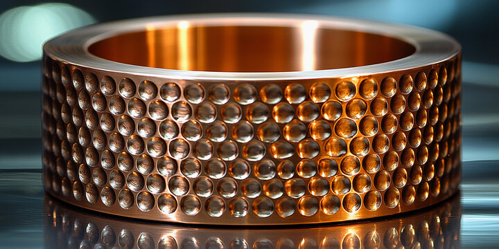 Polished copper cylinder with textured surface detail Generative AI
