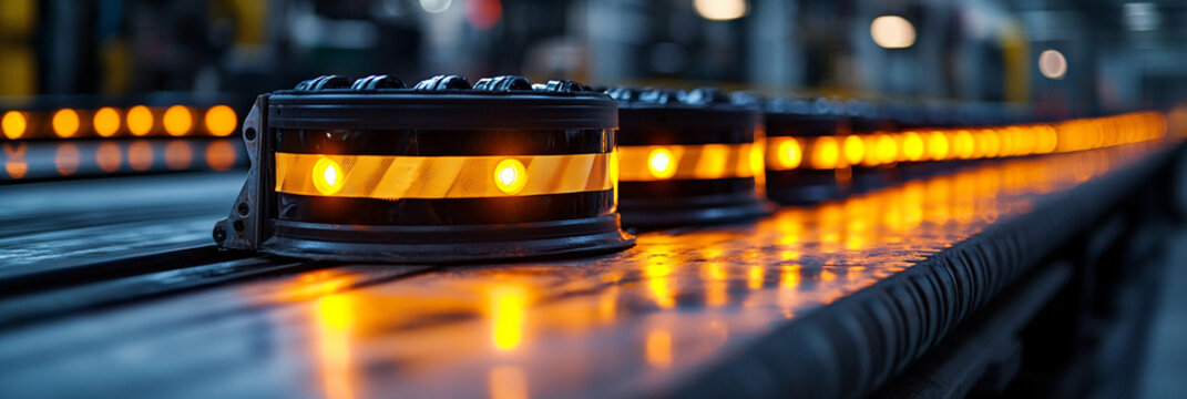 Illuminated safety barriers guide movement in industrial area Generative AI