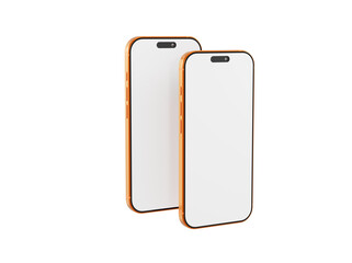 Two blank smartphone mockups featuring orange frames against a white background, ideal for app presentations or