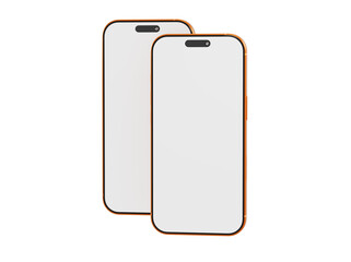 Two blank modern smartphones with white screens, perfect for app designs or tech concepts. Ideal for websites,