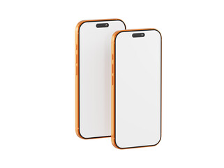 Two orange smartphones side by side with a blank white screen, modern design, ready to display your content. Pe