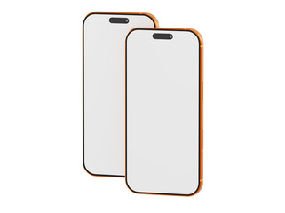 Two modern smartphones with blank screens, perfect for showcasing app design or website mockups. Ideal for tech