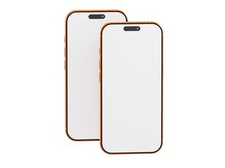 Two smartphones isolated on white background with copy space screens ready to present your app or design