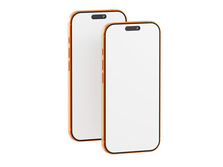 Two smartphones isolated on white. Featuring blank screens for mockups. Perfect for tech, design, and app conce