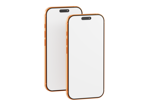 Two smartphones isolated on white. Featuring blank screens for mockups. Perfect for tech, design, and app conce