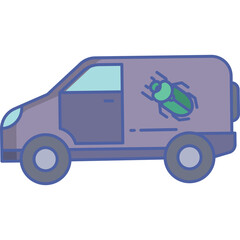 Van with Beetle Decal Transportation Service Delivery Vehicle Purple Exterior and Blue Tinted Windows Simple Clean Design