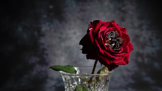 The Gilded Decay: A Time-Lapse of a Rose's Metallic Transformation