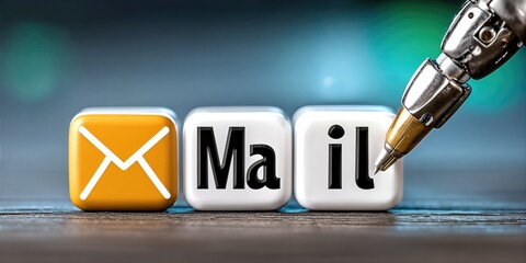 Futuristic Robotic Hand Holding Digital Envelope Symbol of AI Email Communication