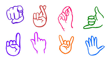 Hand Gestures Crayon Chalk Drawing PNG Transparent