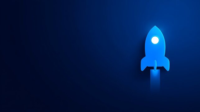 Blue Rocket Icon on Dark Blue Background Modern Minimalist Technology Illustration