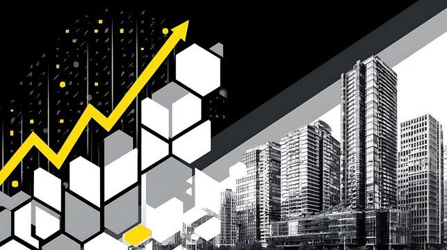 Modern Business Cityscape with Growth Chart and High Rise Buildings - Powered by Adobe