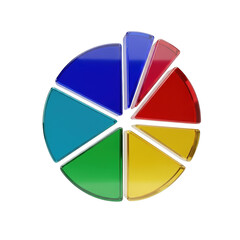 Obraz premium Colorful 3D pie chart with translucent segments in red, yellow, green, blue, and purple on black Keywords: pie chart, graph, data