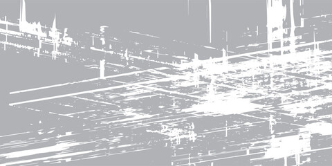 Abstract design features a textured, neutral gray backdrop with dynamic white lines and shapes creating a modern, grungy, and industrial visual effect