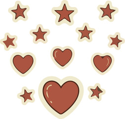 Vintage Charming vector Christmas decorative stars and hearts set artwork