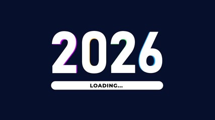 3D colourful Happy New Year 2026 typography animation on black background multicolor cool retro and funky theme 2026 text animation with 3d rotation
