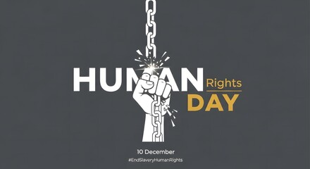 Hand breaks chain for human rights day celebration on dark background