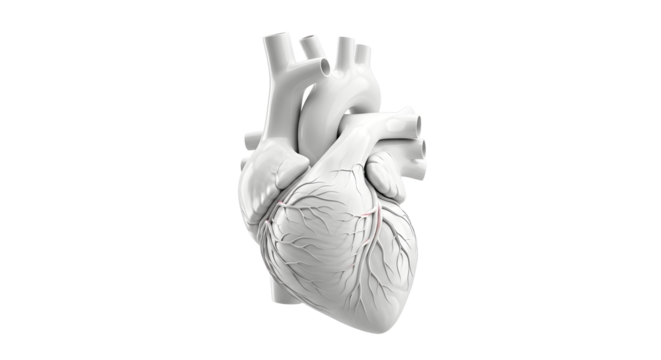 Human heart model isolated on transparent background, a vital organ for blood circulation and overall health