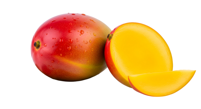 Fresh and ripe mango fruit isolated on transparent background, a tropical and delicious source of vitamins