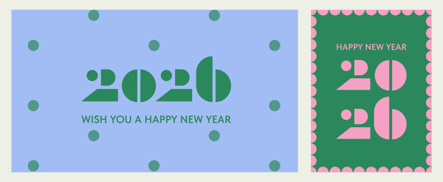 A set of two 2026 New Year greeting cards in a modern typographic style. Creative abstract layouts for holiday posters, social media posts and stories, web banner and mobile format.