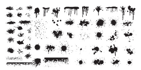 Abstract ink splatter and drip texture set with artistic brush stroke patterns. Perfect for backgrounds, graphic design, or creative art projects