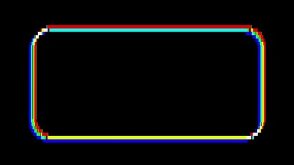 Digital glitch effect frame animation with multicolor chromatic aberration lines on black background for tech intros, cyberpunk overlays, retro computer graphics, and futuristic visual design projects - Powered by Adobe