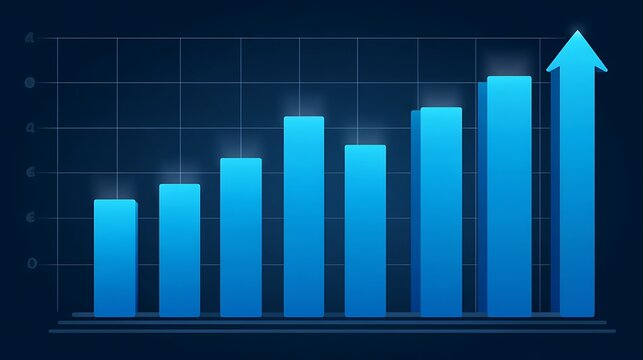 Blue Bar Graph Showing Increasing Growth in Business Data and Analytics