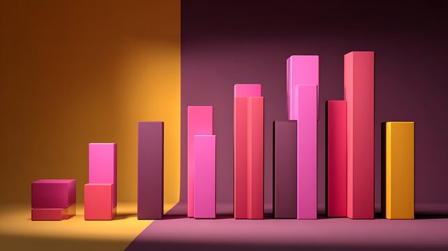 Colorful Bar Graph with Pink Purple Red and Gold Blocks on Dark and Gold Background