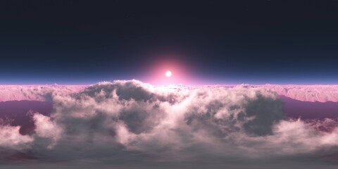 Obraz premium Panorama of clouds, HDRI, environment map , Round panorama, spherical panorama, equidistant projection, panorama 360, planet earth view from orbit, 3D rendering