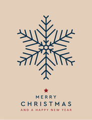 minimalistic christmas greeting card with snowflake vector illustration